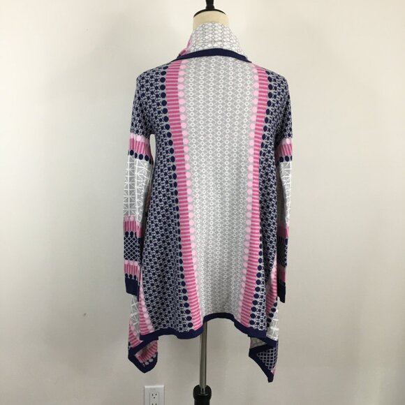 BCBGMAXAZRIA Multi-Color Mixed Print High Low Hem Open Front Cardigan - Picture 8 of 9